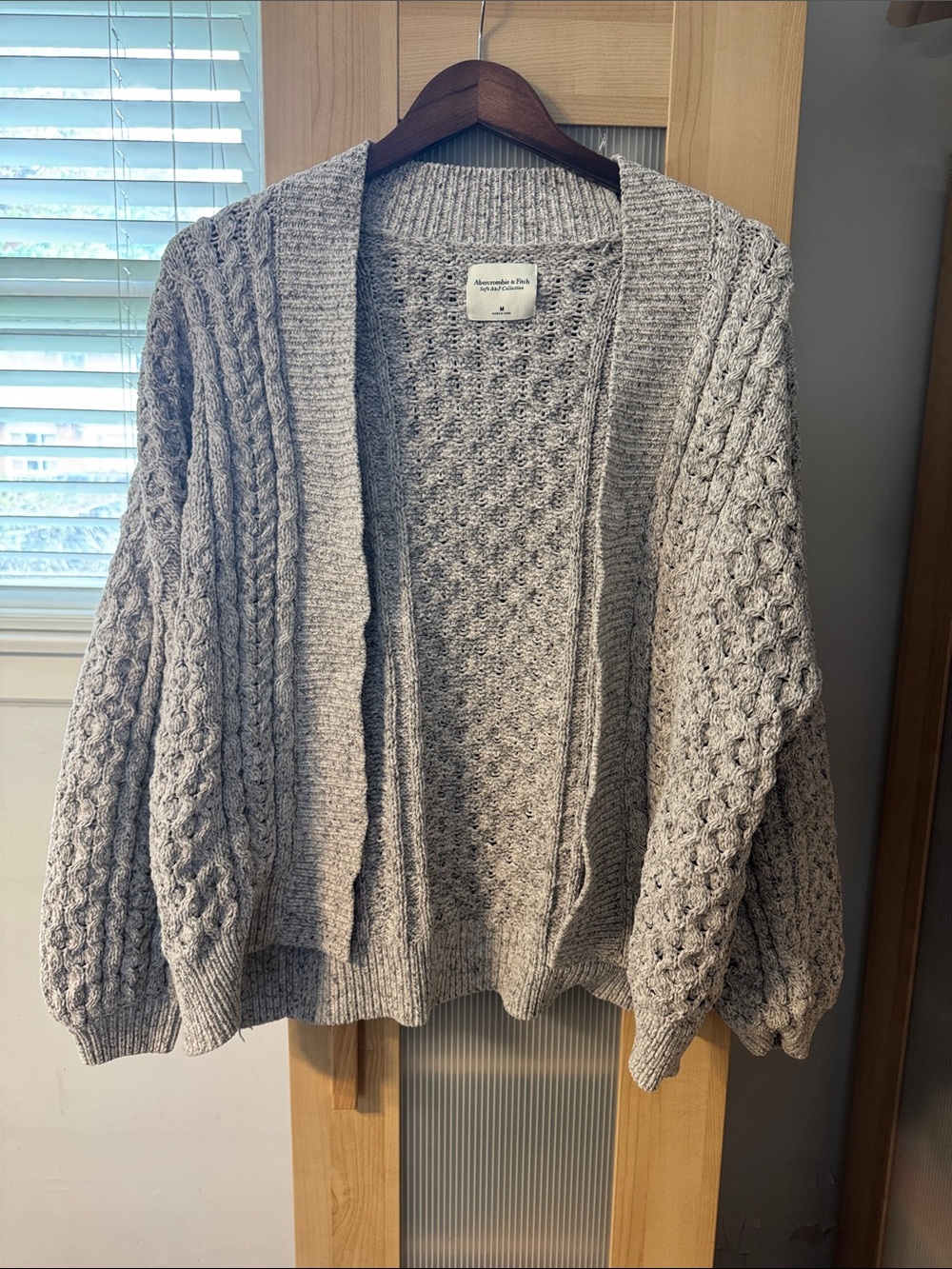 Abercrombie & Fitch Chunky Cable Open-Front Cardigan - Gray